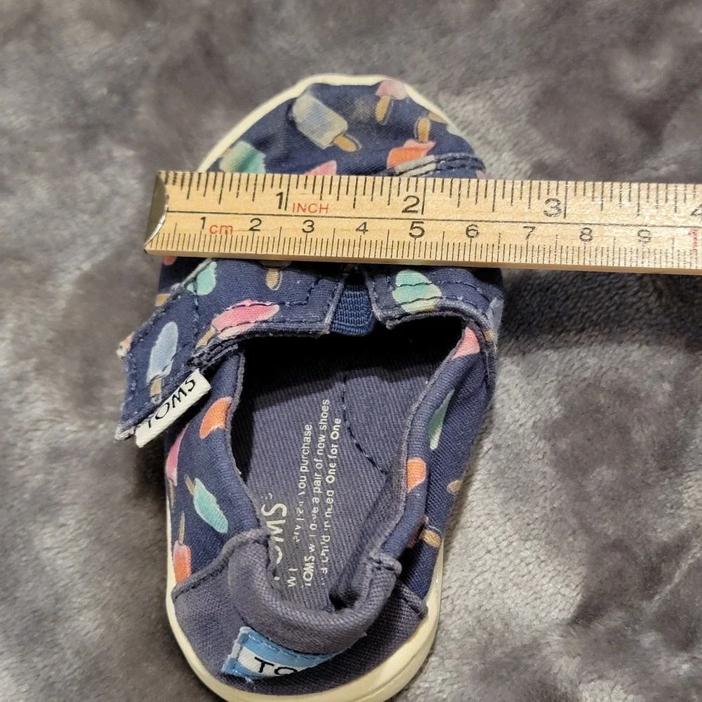 TOMS Alpargata Shoes Kids Size 4 Navy Blue Excellent Popsicle Print Slip On